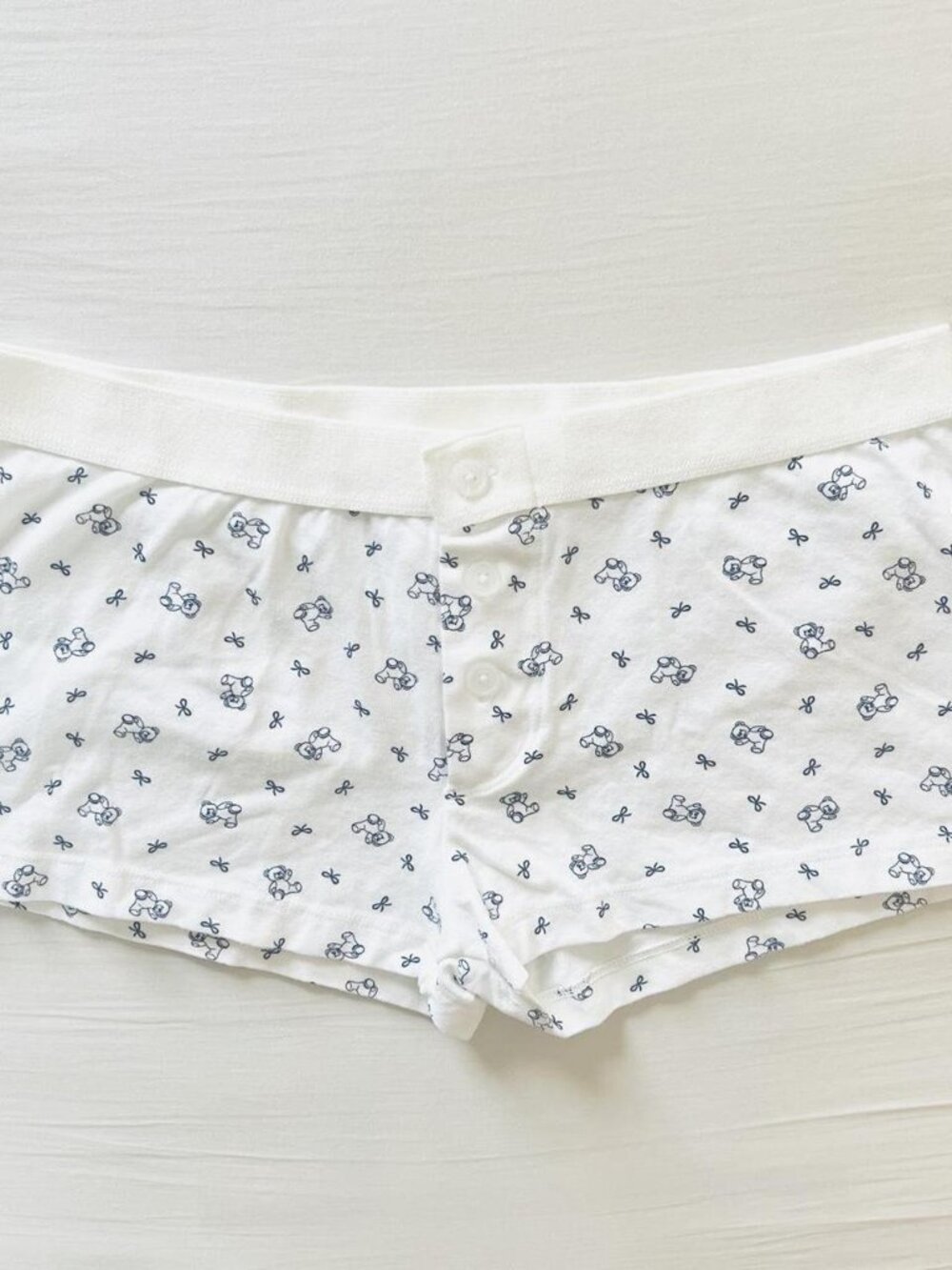 BNWT Brandy Melville-John Galt Blue Teddy Bear Ribbon White Boy Shorts-Underwear